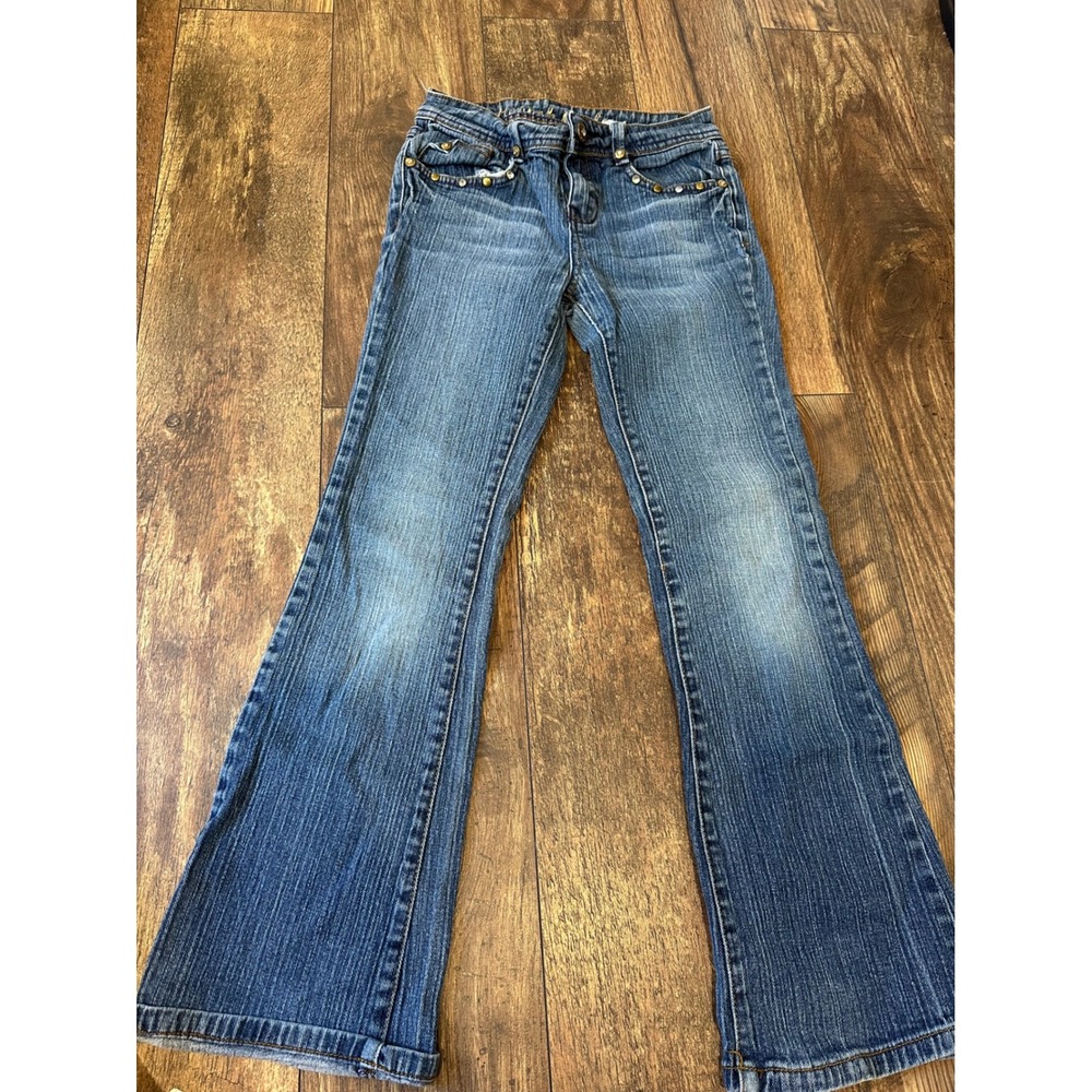 VTG Y2K‎ Hannah Montana Girls Blue Flare Jeans Denim Embroidered Pockets Size 10